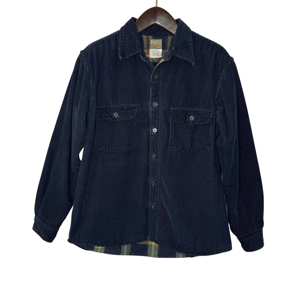 Roots Canada Mens Corduroy Fleece Lined Shirt Jacket Blue Sz S